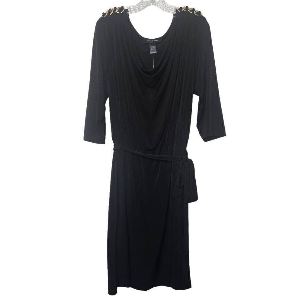 Ashley Stewart Cowl Neck Chain Detail Tie Belt Black Dress Size 14/16